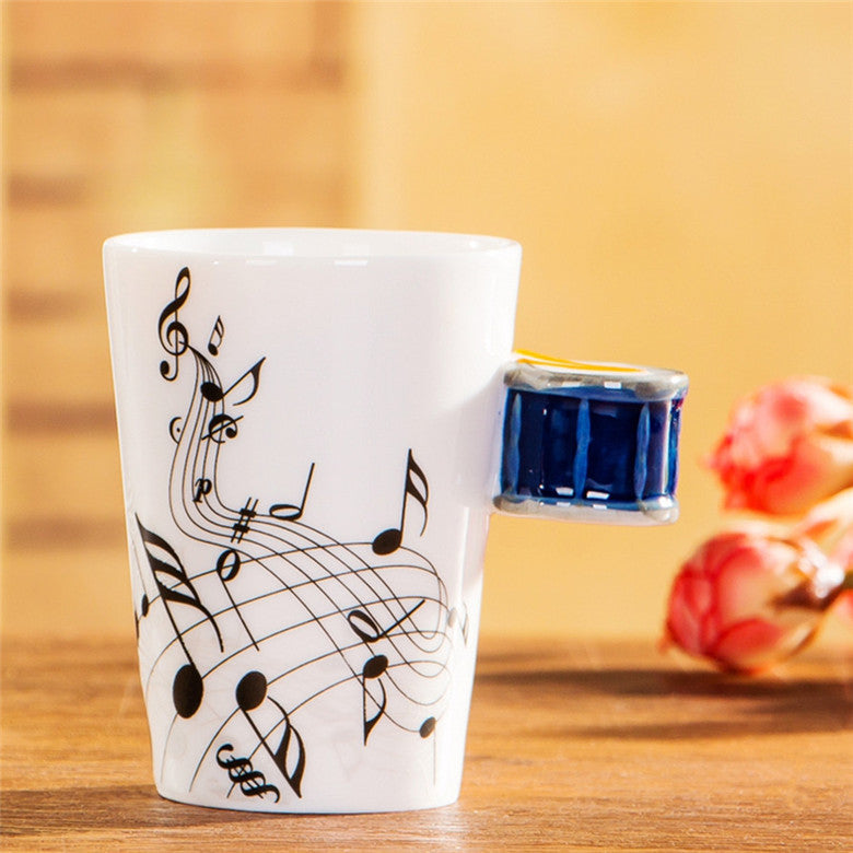 Ceramic Mug with Guitar Handle and Notes
