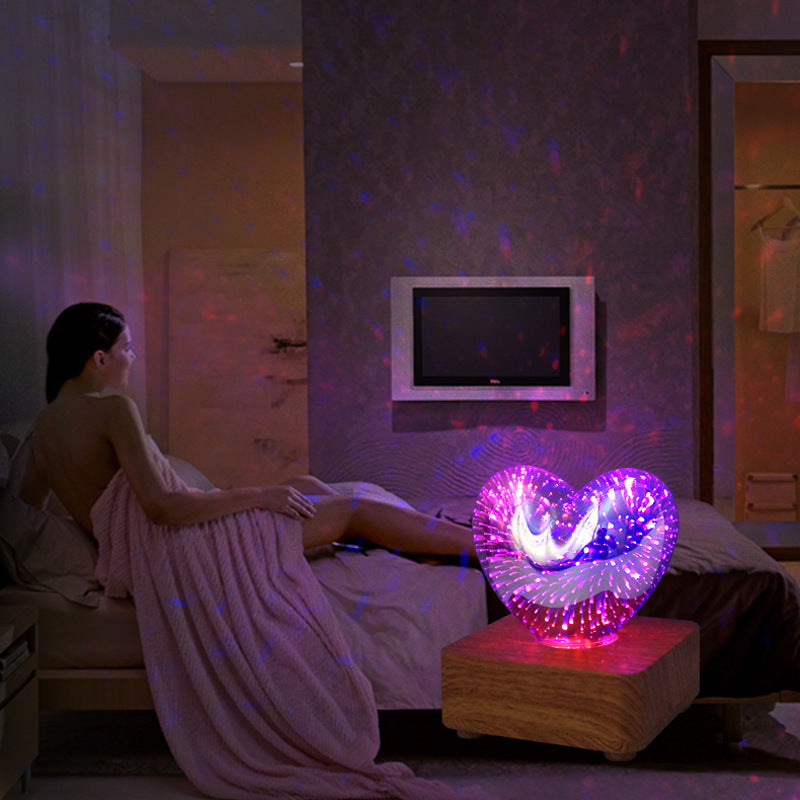 Night Light USB : 3D Firework, Romantic Atmosphere, Heart-shaped, Table Lamp