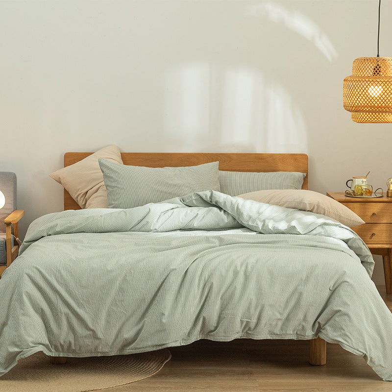 Washed Cotton Printed Pattern Bedding Set (Duvet Cover & Fitted Sheet & Pillow Case)