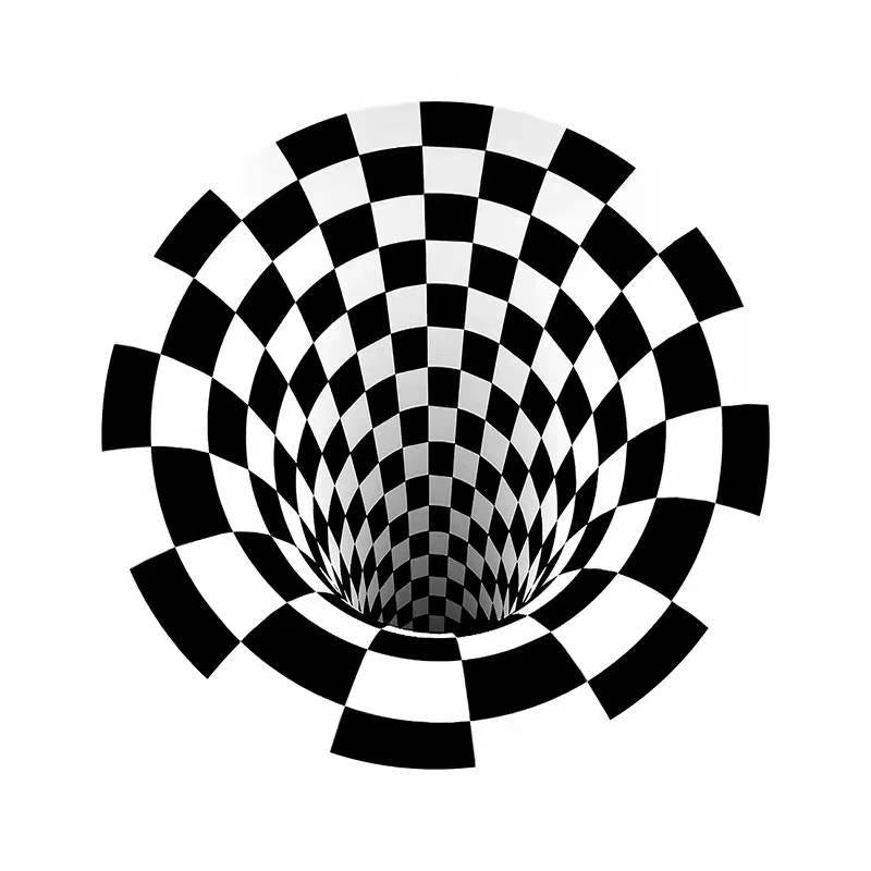 Carpet: 3D Vertigo Carpet Optical Illusion Black and White Checkered Round Carpet