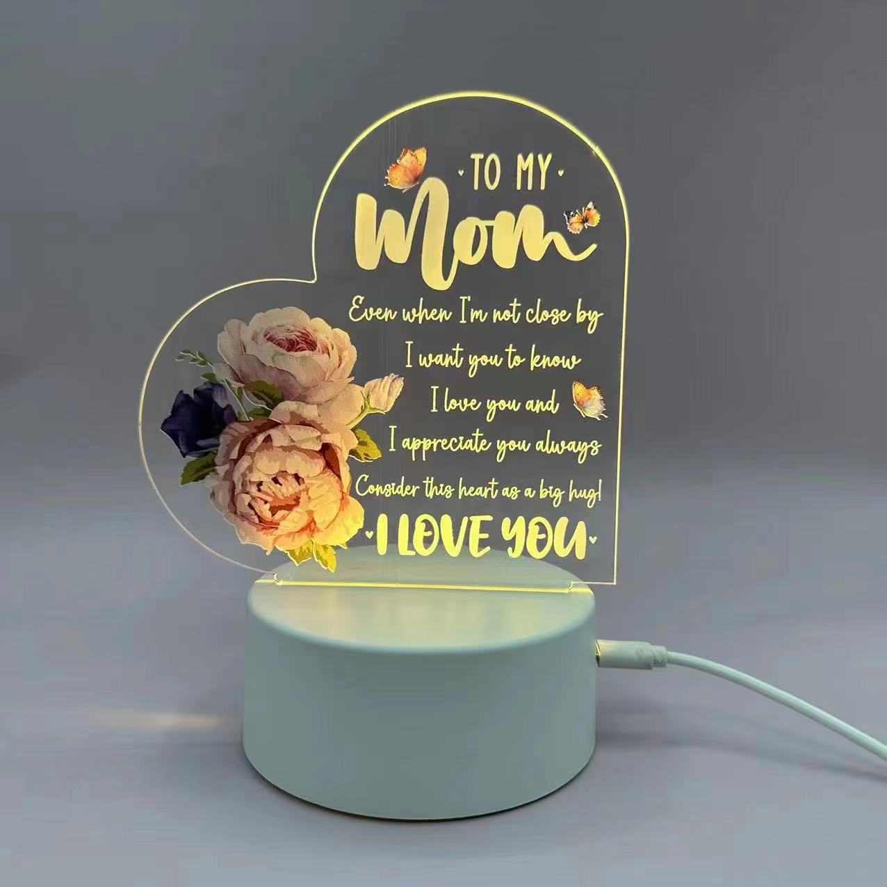 Night Light : Acrylic Engraved with LOVE Language to Valentine, Lover, Mom, Dad
