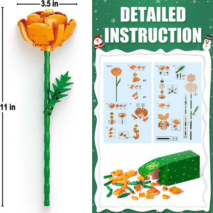 Toy flower with measurements and assembly instructions on a green background