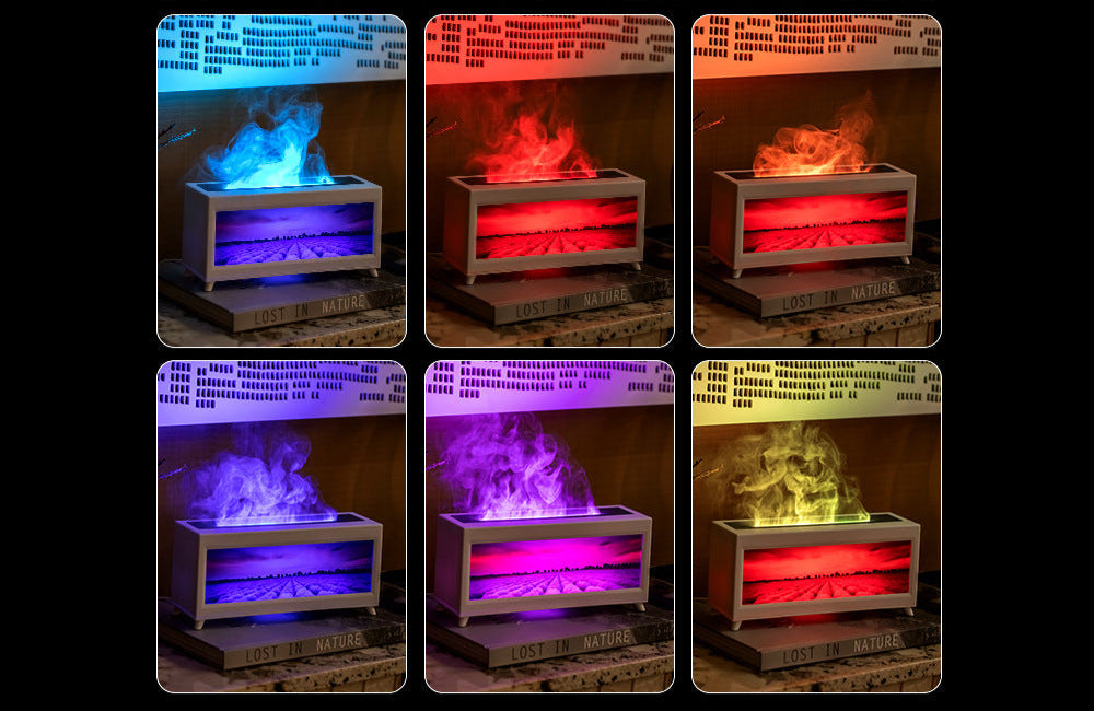 Aromatherapy Humidifier: Winter Fireplace Flame Humidifier, 7 Color Flame, Oil Essential, Aroma Diffuser
