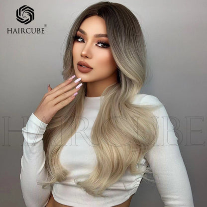 Hair Wigs Elegant Style , Gradient off-white Long Curly Hair Wigs
