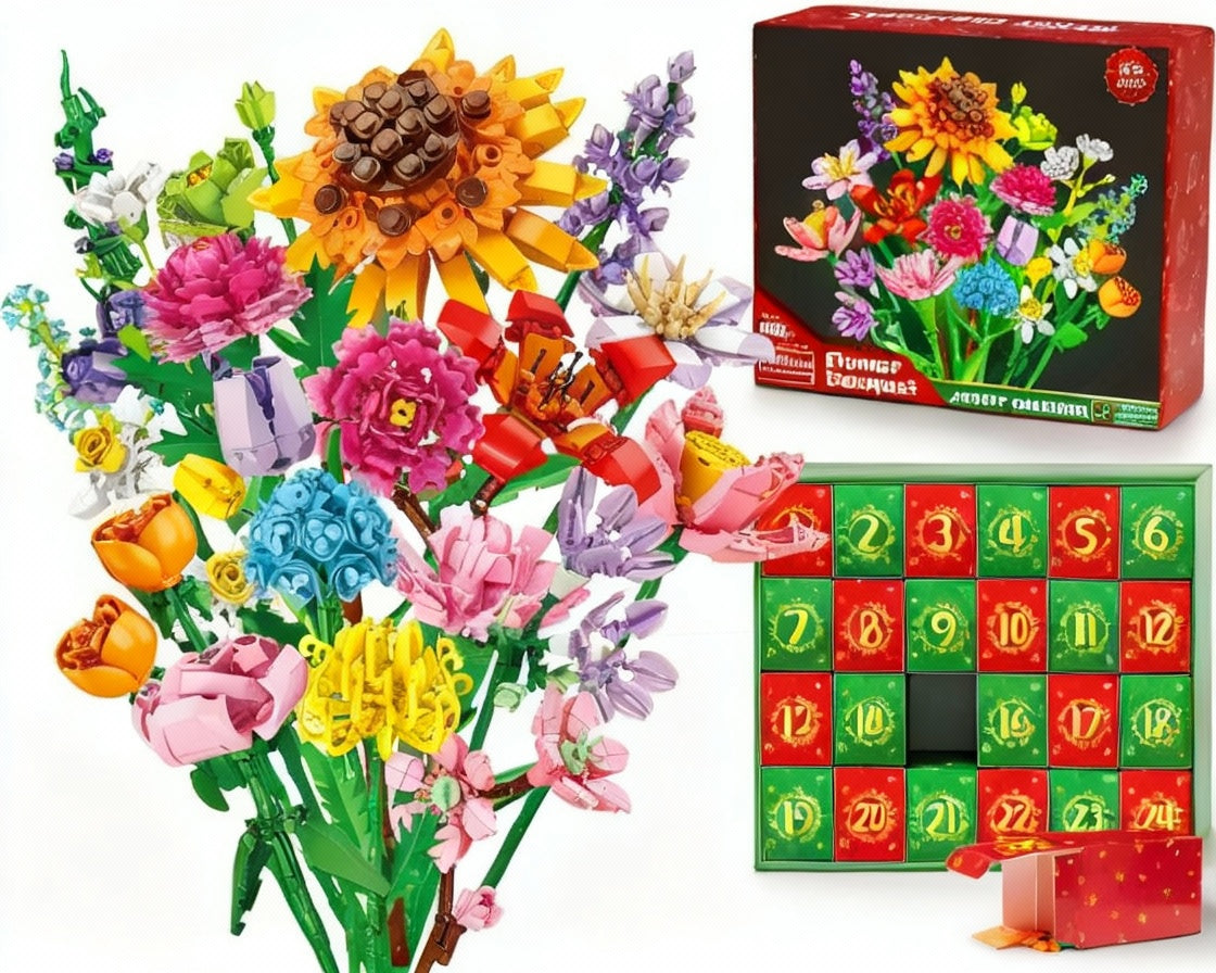 Colorful flower building block set with an advent calendar