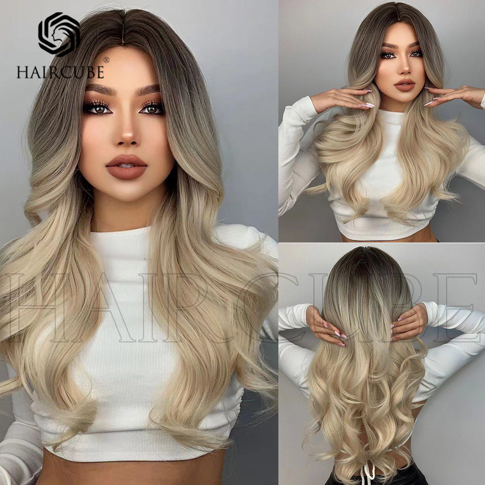 Hair Wigs Elegant Style , Gradient off-white Long Curly Hair Wigs