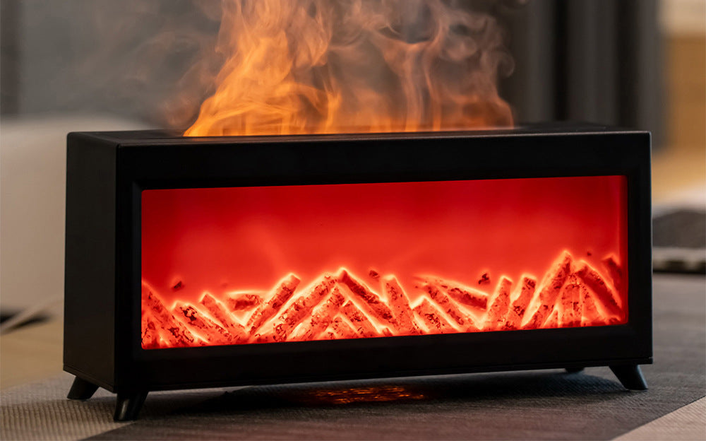 Aromatherapy Humidifier: Winter Fireplace Flame Humidifier, 7 Color Flame, Oil Essential, Aroma Diffuser