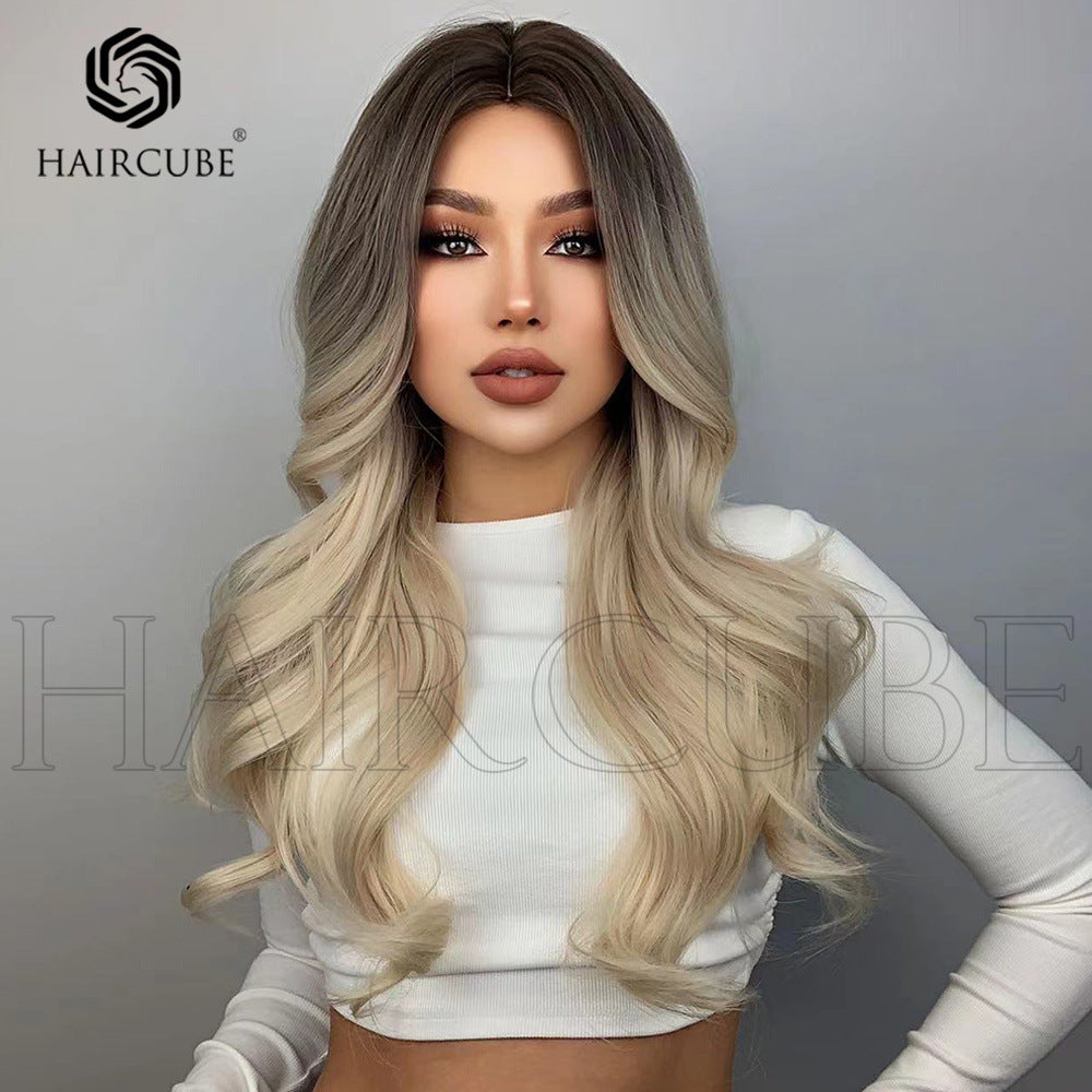 Hair Wigs Elegant Style , Gradient off-white Long Curly Hair Wigs