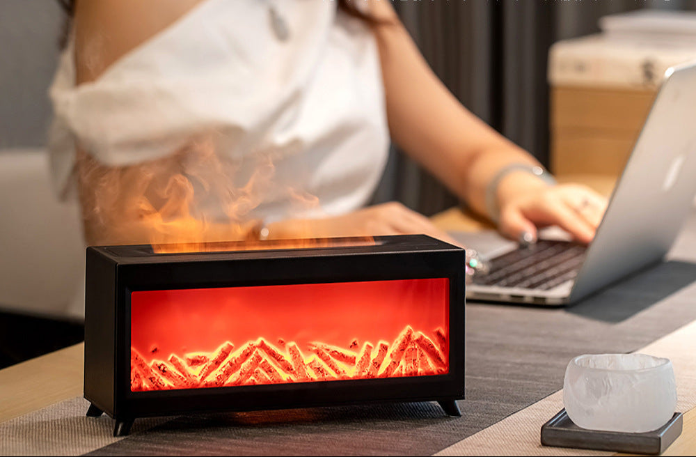 Aromatherapy Humidifier: Winter Fireplace Flame Humidifier, 7 Color Flame, Oil Essential, Aroma Diffuser